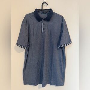Perry Ellis Navy Polo Shirt with Striped Sleeves